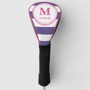 Lila Streifen personalisiertes NAMENSmonogramm Golf Headcover