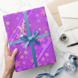 Lila Streifen Schneeflocken X'mas Wrapping Paper Geschenkpapier