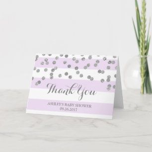 Lila Streifen Silver Confetti Babydusche Dank Dankeskarte