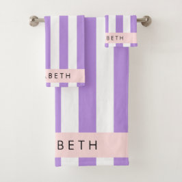 Lila Streifen, Streifen, Linien, Ihr Name Badhandtuch Set