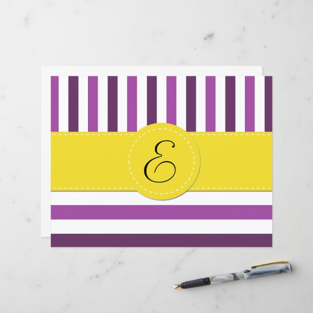Lila Streifen, Streifenmuster, Linien, Monogramm (Vorderseite/Rückseite Beispiel)