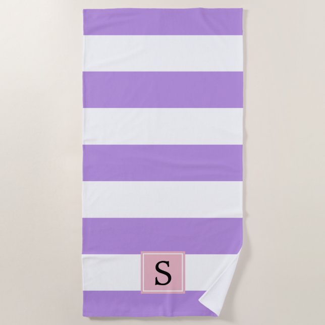 Lila Streifen, Streifenmuster, Linien, Monogramm Strandtuch (Vorderseite)