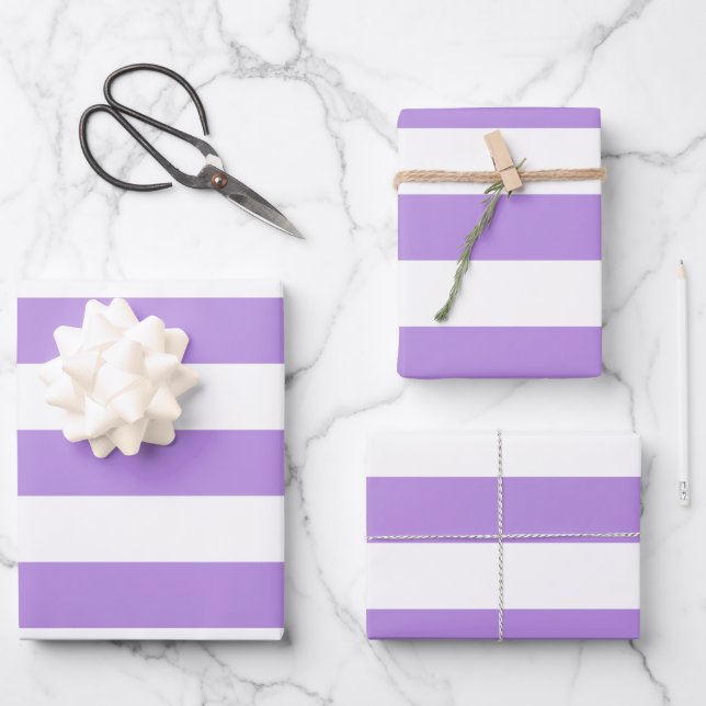 Lila Streifen, weiße Streifen, Streifenmuster Geschenkpapier Set (Vorderseite)