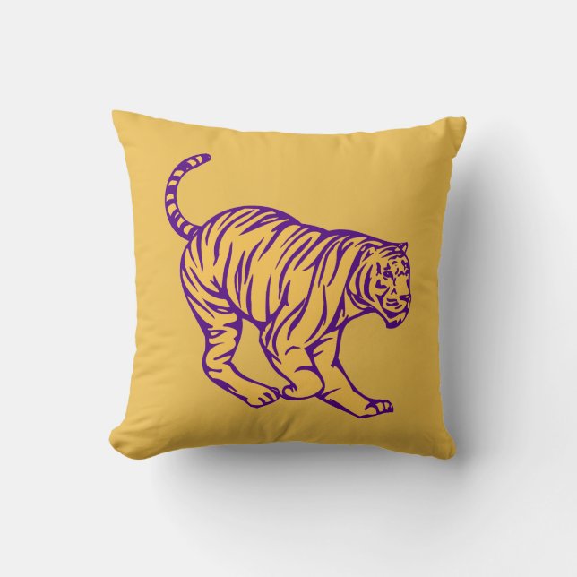 Lila Streifen Wild Cat Tiger Illustration Kissen (Vorderseite)