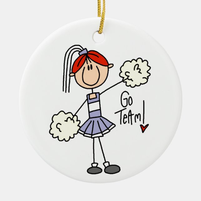 Lila Strichmännchen Cheerleader T - Shirt und Gesc Keramik Ornament (Vorne)