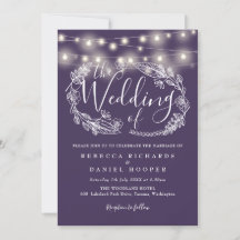 Lila String Lights Bluescript-Hochzeit