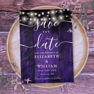 Lila String Lights Rustic Wood Stone Wedding Save The Date
