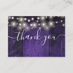 Lila String Lights Rustic Wood Wedding Vielen Dank Platzkarte