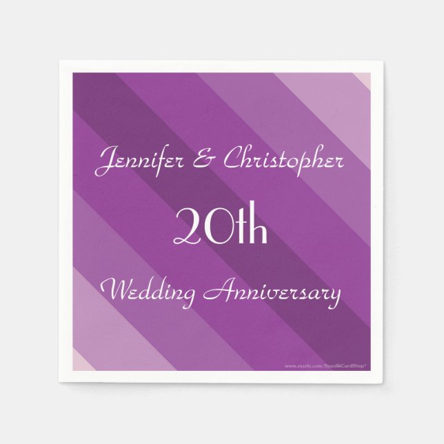 Lila Stripe 20. Hochzeitstag Party Paper Serviette (Vorderseite)