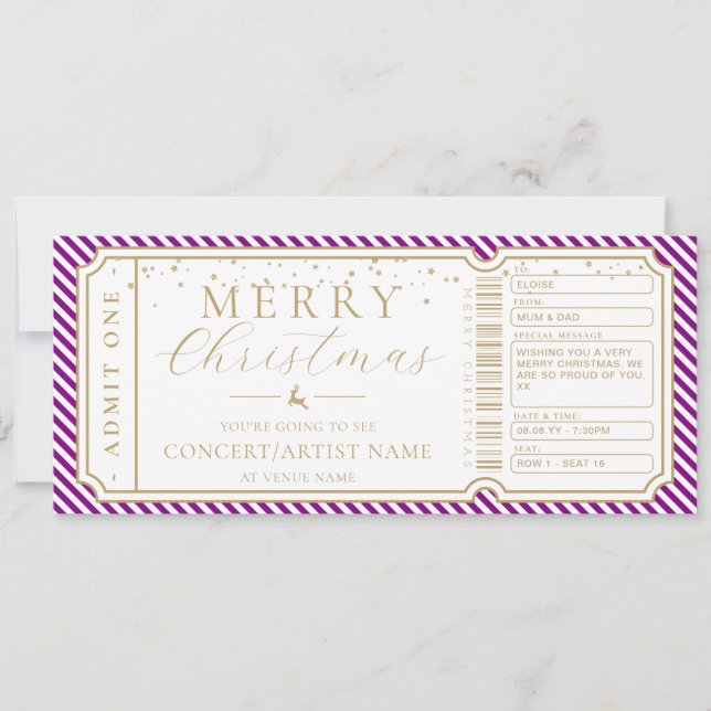 Lila Stripe Concept Ticket Gutscheinkarte Einladung (Vorderseite)