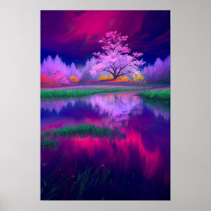 Lila Stunden im Schatten der Wiese bei Dämmerung Poster