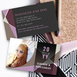 Lila Stylish Geometric Lines Mod Foto Graduate Telefonnummerkarte