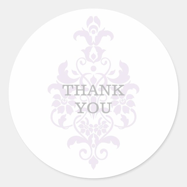 Lila subtile Damask Danke Stickers (Vorderseite)