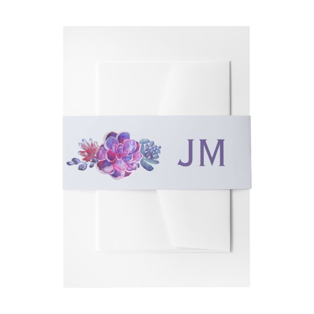 Lila Sukkulents Monogram Wedding Einladungsbanderole (Vorderseite Beispiel)