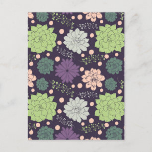 Lila Sukkuline Blumenmuster Postkarte