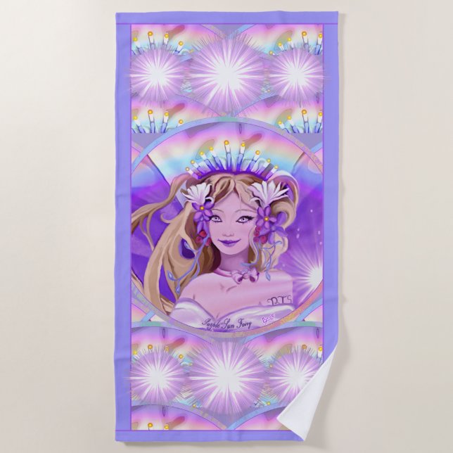 Lila Sun Fairy Beach Handtuch (Vorderseite)