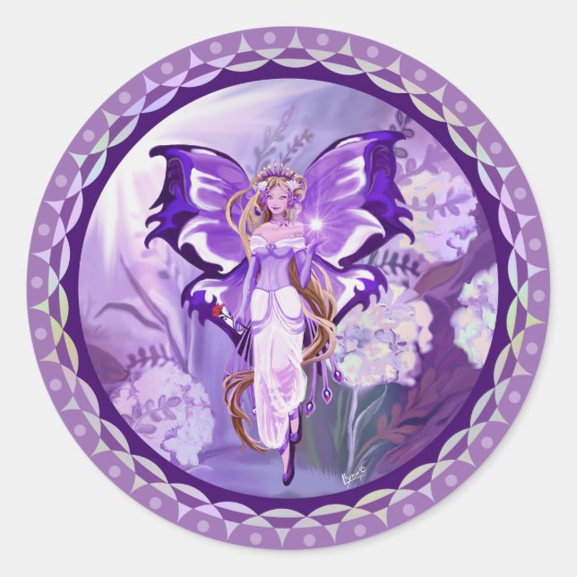 Lila Sun Fairy Classic Round Sticker (Vorderseite)
