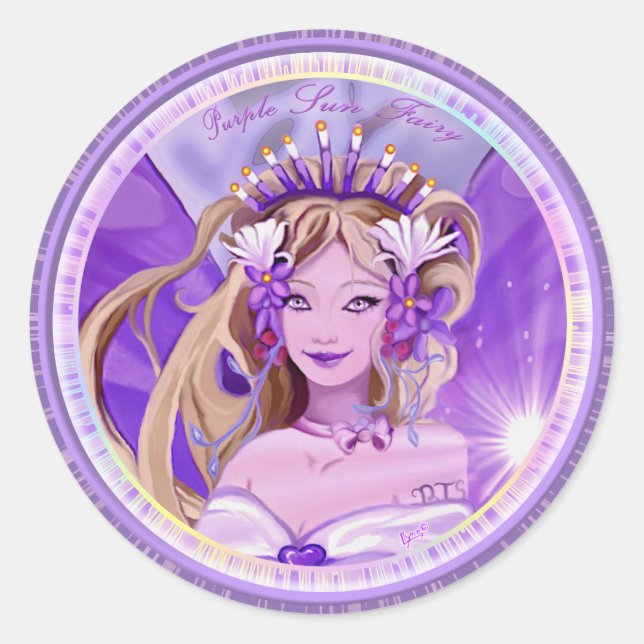 Lila Sun Fairy Classic Round Sticker (Vorderseite)