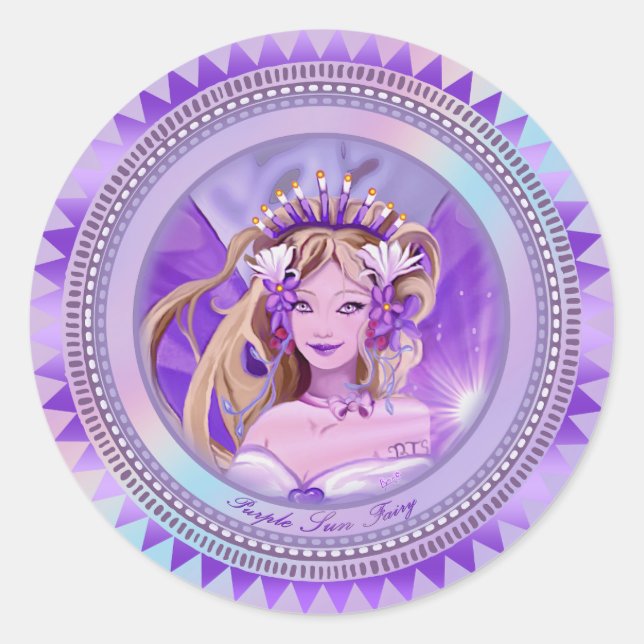 Lila Sun Fairy Runder Aufkleber (Vorderseite)