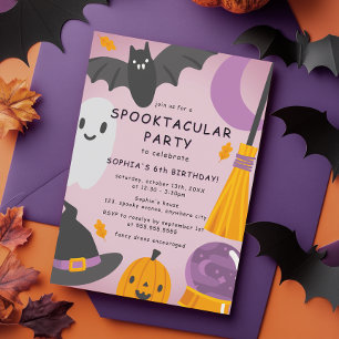 Lila süße Halloween-Kindergeburtstag Einladung