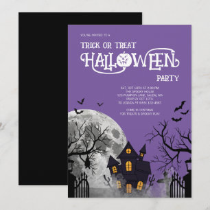 Lila Süßes oder Saures Halloween-Kostenüm-Party Einladung