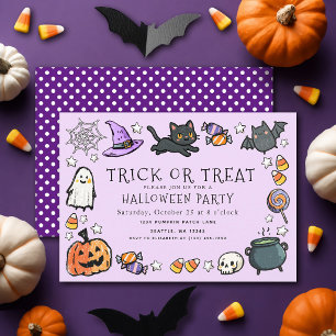 Lila Süßes-oder-Saures-Kinder-Stift Halloween-Part Einladung