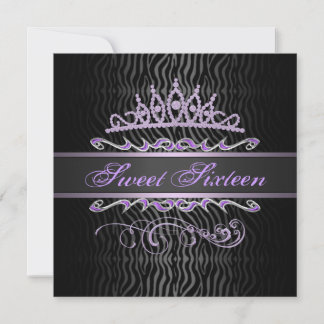 Lila Sweet 16 Tiara Zebra Print Birthday Einladung