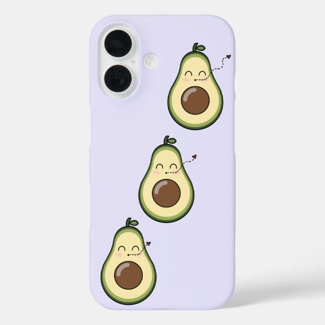 Lila Sweet Avocado Kiss iPhone 16 Hülle (Rückseite)