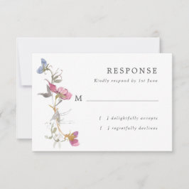 Lila Sweet Pea Wedding RSVP Karte