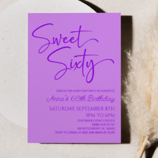 Lila Sweet Sixty Minimal 60. Geburtstagsparty Einladung