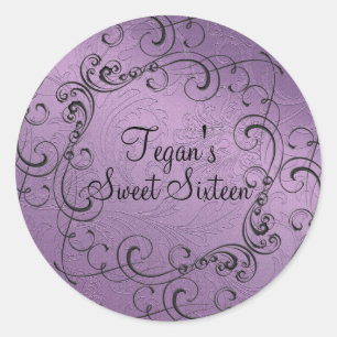 Lila Swirl-Design Sweet 16 Umschlag-Aufkleber Runder Aufkleber