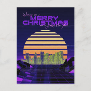 Lila Synthwave-Weihnachtswoche Feiertagspostkarte