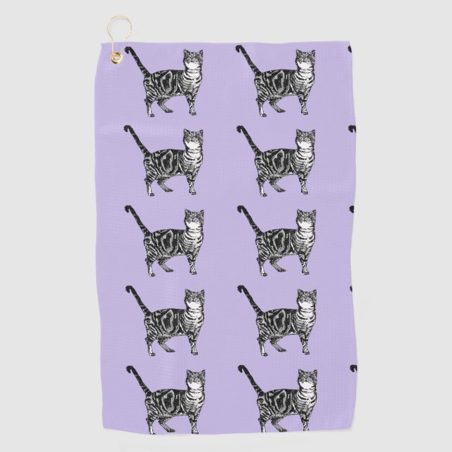 Lila Tabby Katze Niedliche Katzen Kunst Autos Matt Golfhandtuch (Vorderseite)