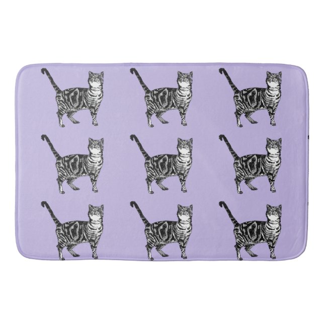 Lila Tabby Katzen Niedliche Katzen Kunst, Dichtung Badematte (Vorderseite)