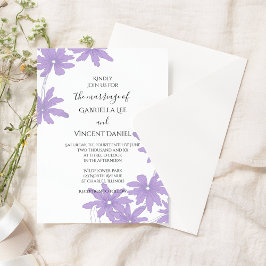 Lila Tageszeitungen auf der Weißen Hochzeit Einladung