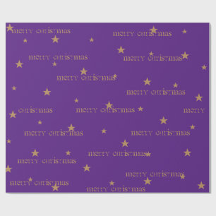 Lila & tan Frohe Weihnachtssternenwrap Geschenkpapier