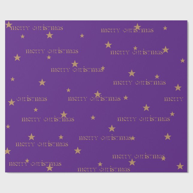 Lila & tan Frohe Weihnachtssternenwrap Geschenkpapier (Flach)