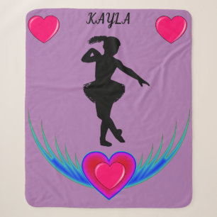 Lila Tanzdecke mit Ballerina und rosa Herz Sherpadecke