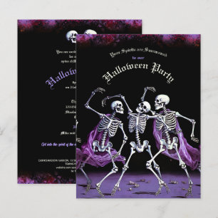 Lila Tanzskelett Halloween Postkarte