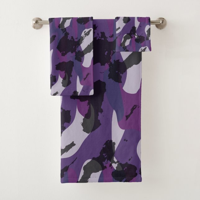 Lila Tarnung abstrakt Badhandtuch Set (Insitu)