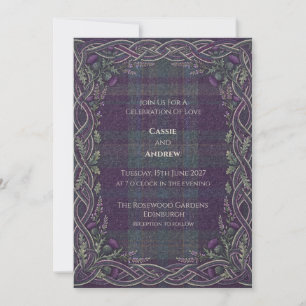 Lila-Tartan-Celtic-Distel-Hochzeit Einladung