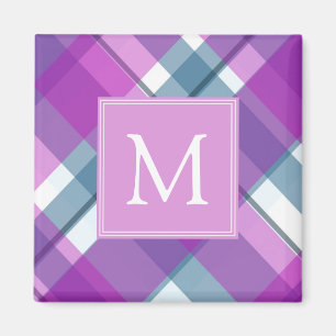 Lila Tartan Monogramm Magnet