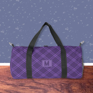 Lila-Tartan-Muster Monogramm-Tasche Duffle Bag