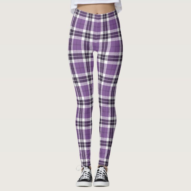 Lila Tartankariertes schottisches Kilt-Muster Leggings (Vorderseite)