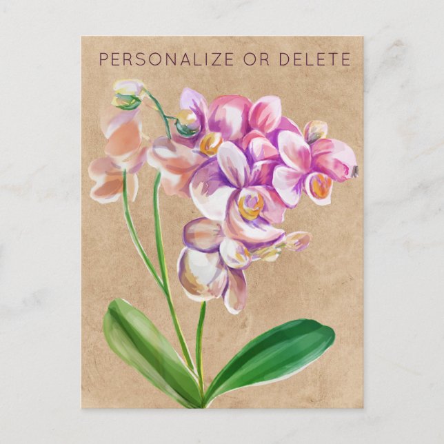 Lila Taupe Orchideen Wasserfarbe Personalisiert Postkarte (Vorderseite)