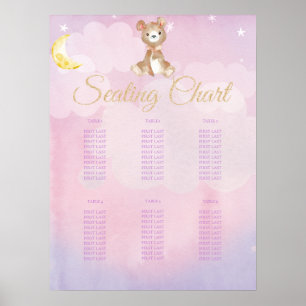 Lila Teddy Bär Girl's Baby Shower Seating Chart Poster