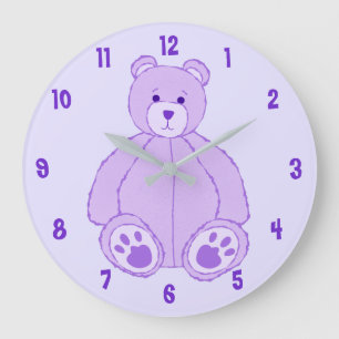 Lila Teddy Bär Große Wanduhr