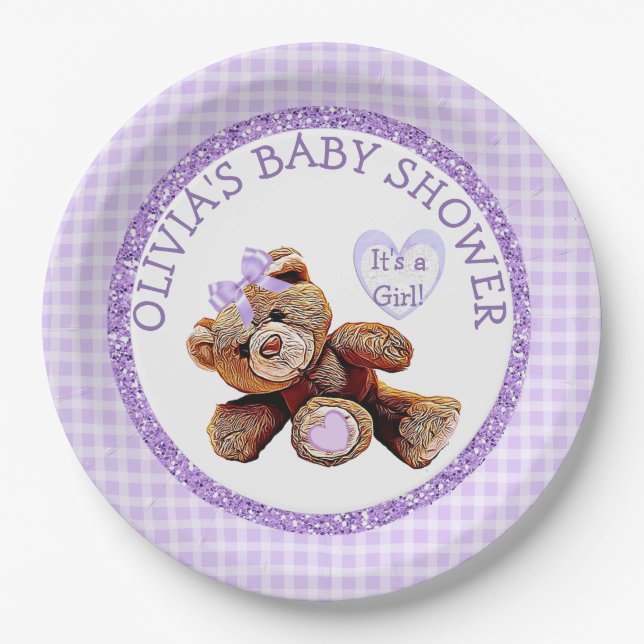 LILA Teddy Bear Baby Duschpapier Teller (Vorderseite)