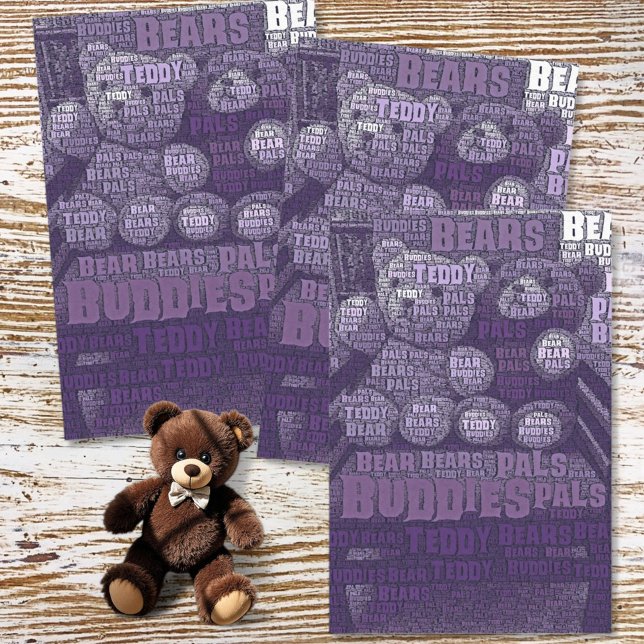 Lila Teddy Bears Best Friends Typografy Seidenpapier (vertical tissue paper)