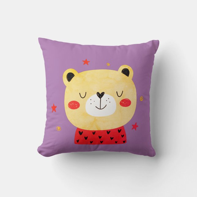 Lila Teddybär, rot und leicht Kissen (Vorderseite)
